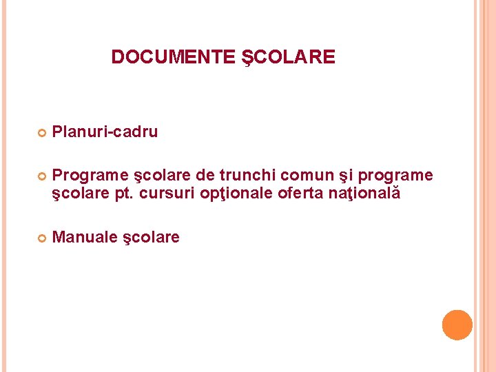 DOCUMENTE ŞCOLARE Planuri-cadru Programe şcolare de trunchi comun şi programe şcolare pt. cursuri opţionale