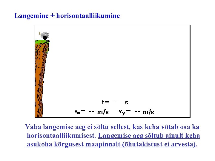 Langemine + horisontaalliikumine Vaba langemise aeg ei sõltu sellest, kas keha võtab osa ka