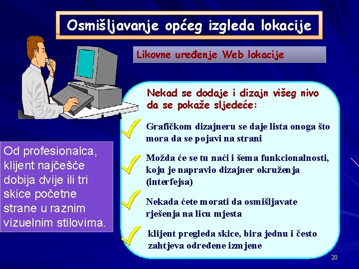 Osmišljavanje općeg izgleda lokacije Likovne uređenje Web lokacije Nekad se dodaje i dizajn višeg