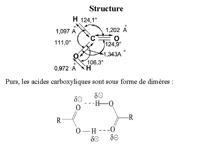 Structure Purs, les acides carboxyliques sont sous forme de dimères : 