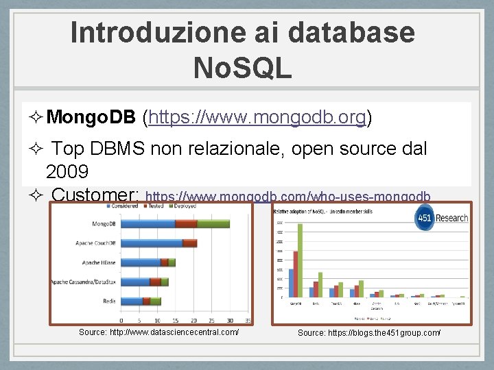 Introduzione ai database No. SQL ² Mongo. DB (https: //www. mongodb. org) ² Top