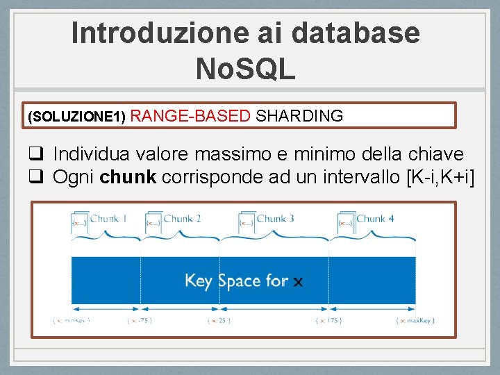 Introduzione ai database No. SQL (SOLUZIONE 1) RANGE-BASED SHARDING q Individua valore massimo e