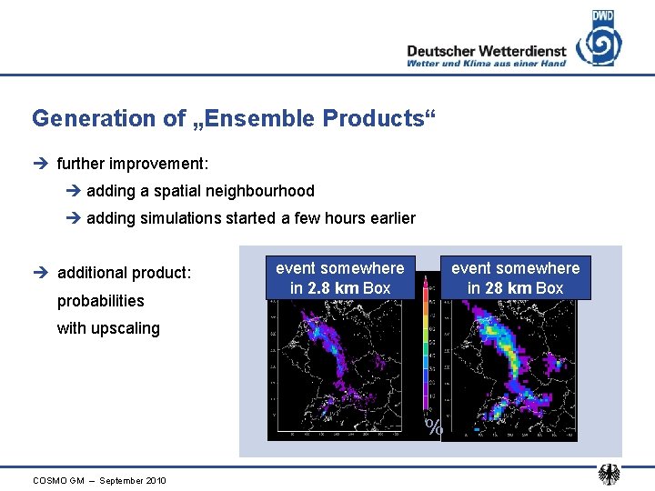 Generation of „Ensemble Products“ è further improvement: è adding a spatial neighbourhood è adding