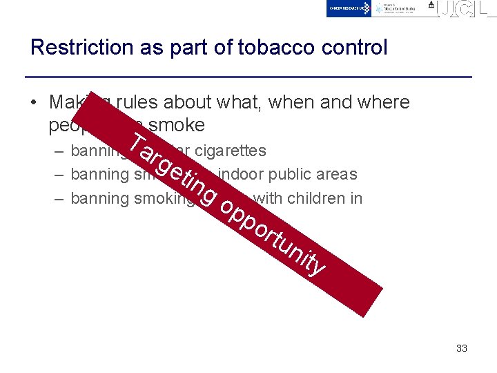 Restriction as part of tobacco control • Making rules about what, when and where
