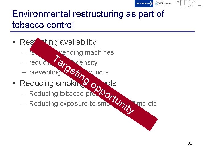 Environmental restructuring as part of tobacco control • Restricting availability • – removing vending