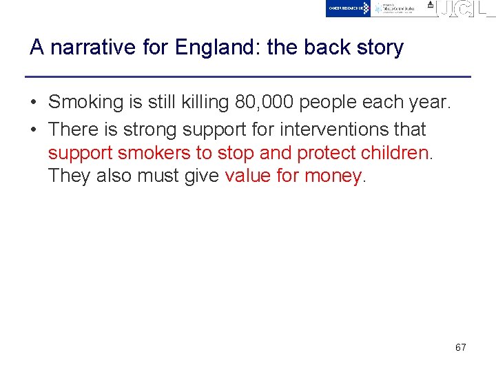 A narrative for England: the back story • Smoking is still killing 80, 000