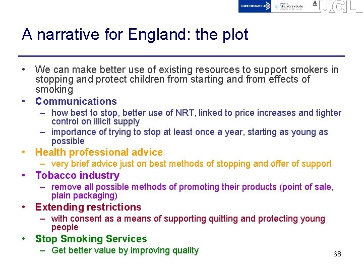 A narrative for England: the plot • We can make better use of existing