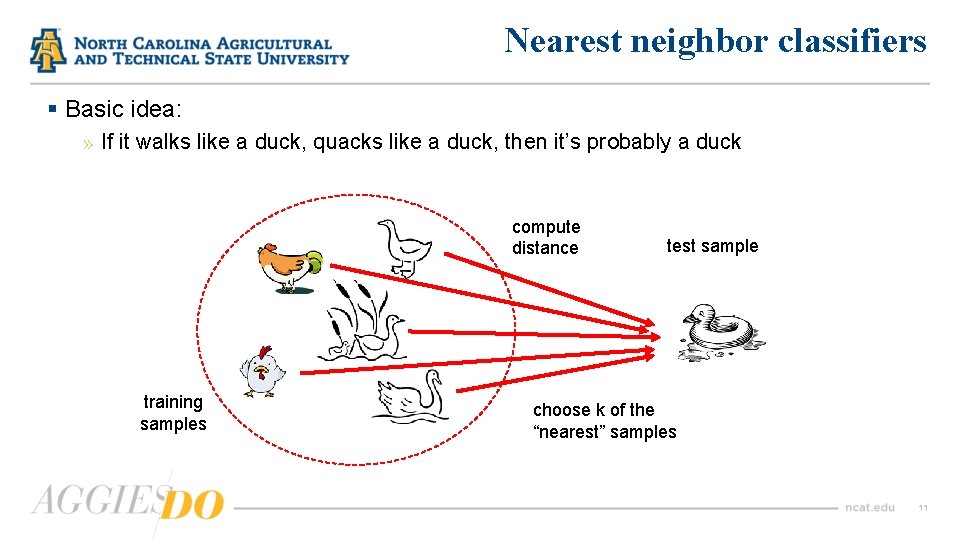 Nearest neighbor classifiers § Basic idea: » If it walks like a duck, quacks