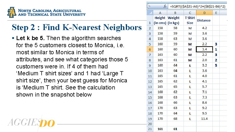 Step 2 : Find K-Nearest Neighbors § Let k be 5. Then the algorithm