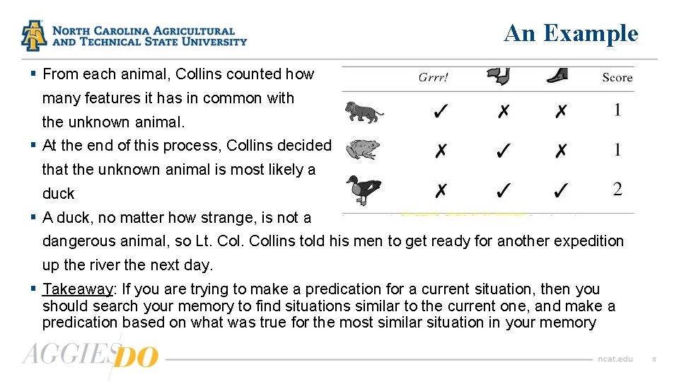 An Example § From each animal, Collins counted how many features it has in