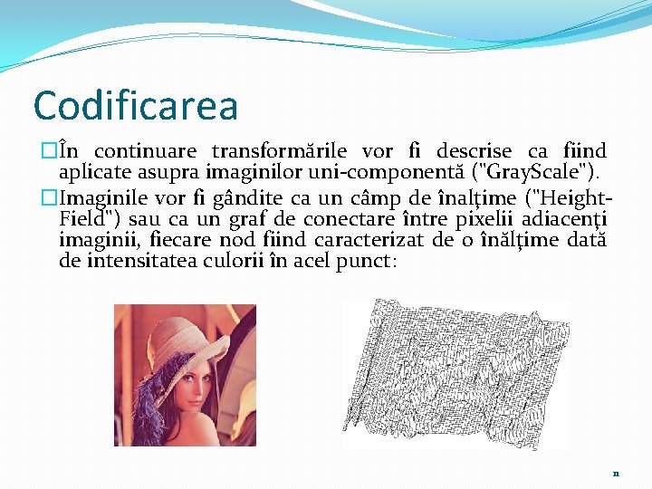 Codificarea �În continuare transformările vor fi descrise ca fiind aplicate asupra imaginilor uni-componentă ("Gray.