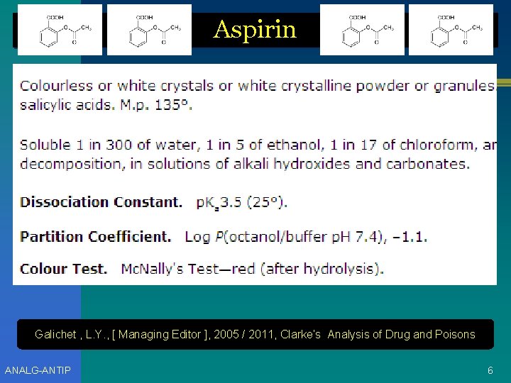 Aspirin Galichet , L. Y. , [ Managing Editor ], 2005 / 2011, Clarke’s