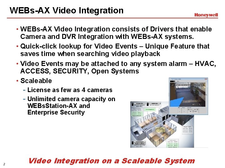 WEBs-AX Video Integration • WEBs-AX Video Integration consists of Drivers that enable Camera and