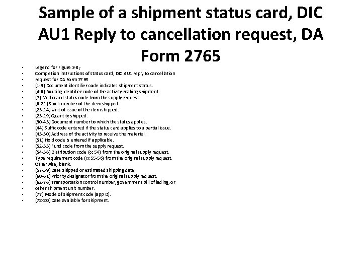  • • • • • • Sample of a shipment status card, DIC