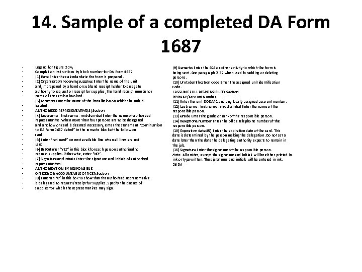14. Sample of a completed DA Form 1687 • • • • • •