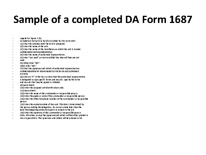 Sample of a completed DA Form 1687 • • • • • • •