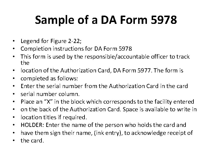 Sample of a DA Form 5978 • Legend for Figure 2 -22; • Completion