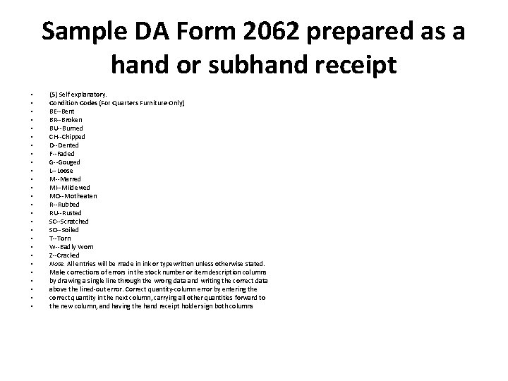 Sample DA Form 2062 prepared as a hand or subhand receipt • • •