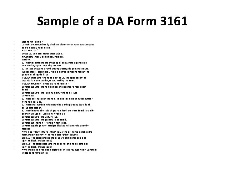 Sample of a DA Form 3161 • • • • • • • •