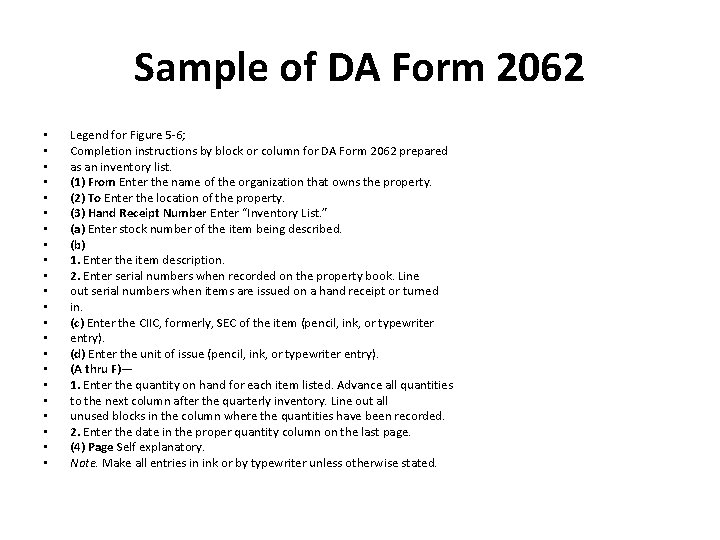 Sample of DA Form 2062 • • • • • • Legend for Figure