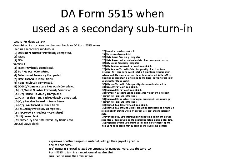 DA Form 5515 when used as a secondary sub-turn-in Legend for Figure 11 -14;