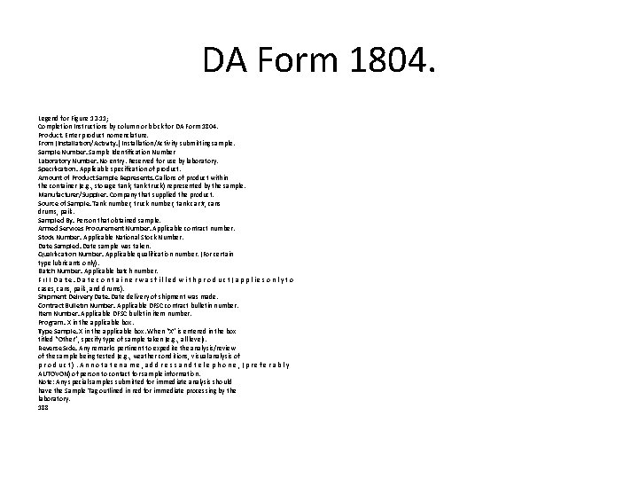 DA Form 1804. Legend for Figure 12 -11; Completion Instructions by column or block
