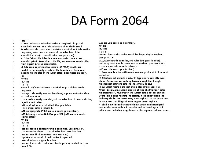 DA Form 2064 • • • • • • • • • • (m)—