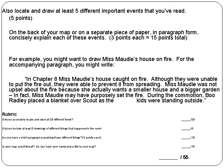  Also locate and draw at least 5 different important events that you’ve read.