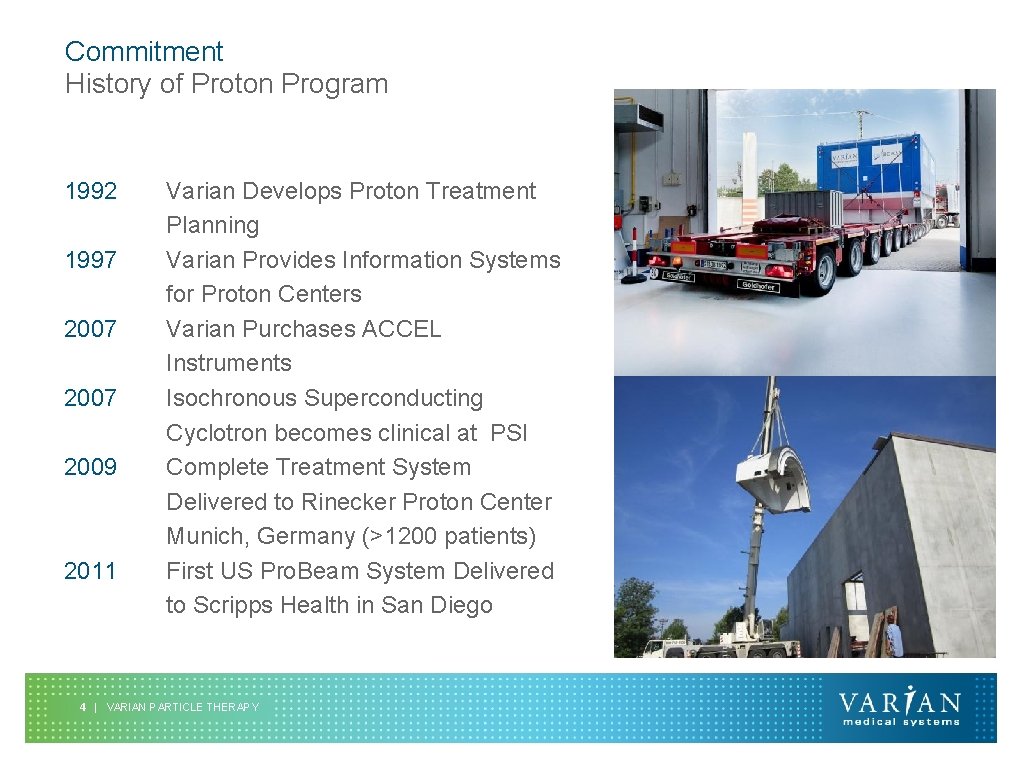 Commitment History of Proton Program 1992 1997 2007 2009 2011 Varian Develops Proton Treatment