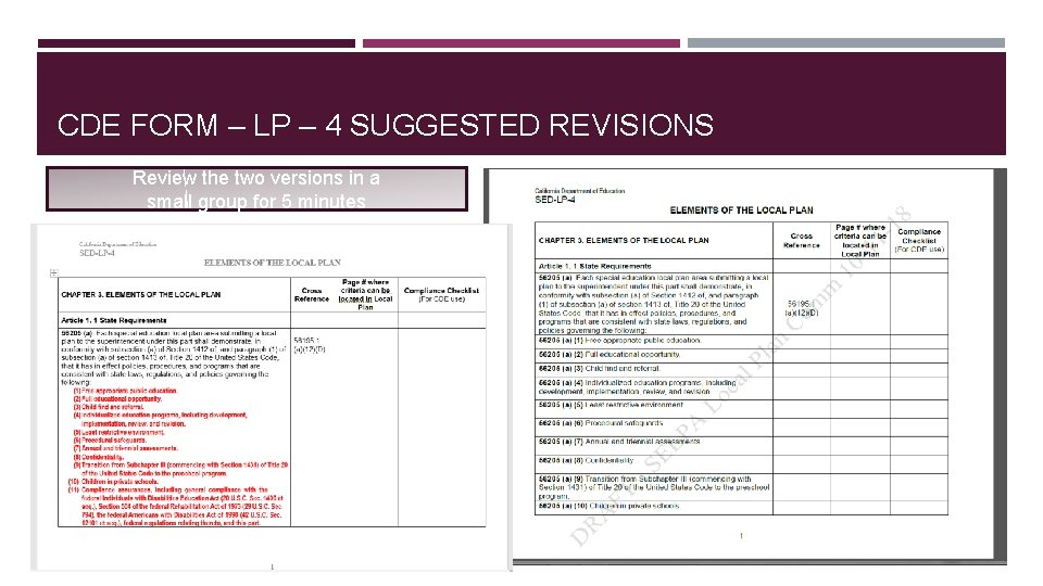 CDE FORM – LP – 4 SUGGESTED REVISIONS Review the two versions in a