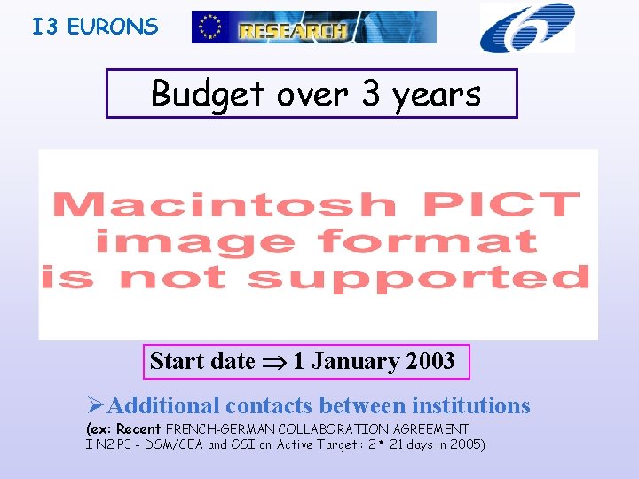 I 3 EURONS Budget over 3 years Start date 1 January 2003 Additional contacts