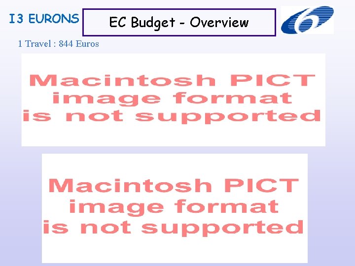 I 3 EURONS 1 Travel : 844 Euros EC Budget - Overview 