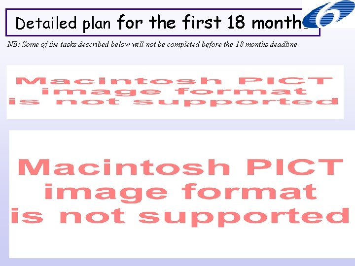 Detailed plan for the first 18 months NB: Some of the tasks described below