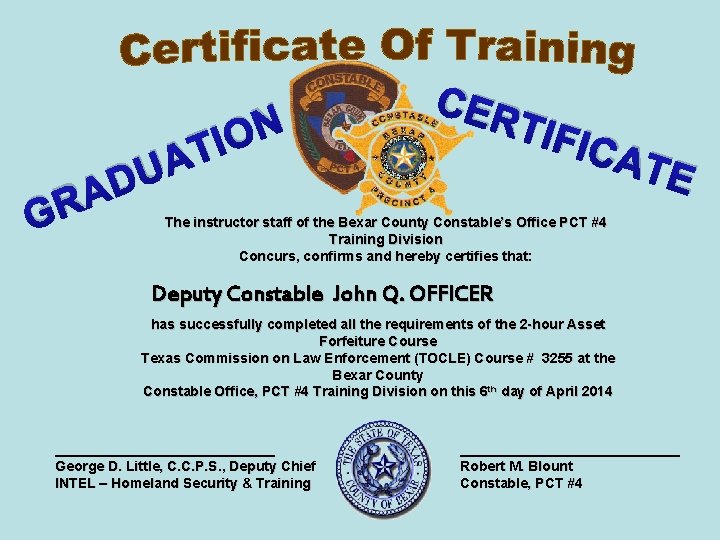 GR AD UA N O TI CER TIFI CAT E The instructor staff of