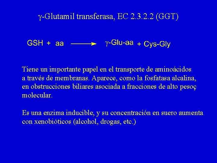 g-Glutamil transferasa, EC 2. 3. 2. 2 (GGT) Tiene un importante papel en el