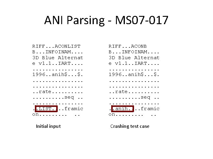ANI Parsing - MS 07 -017 RIFF. . . ACONLIST B. . . INFOINAM.