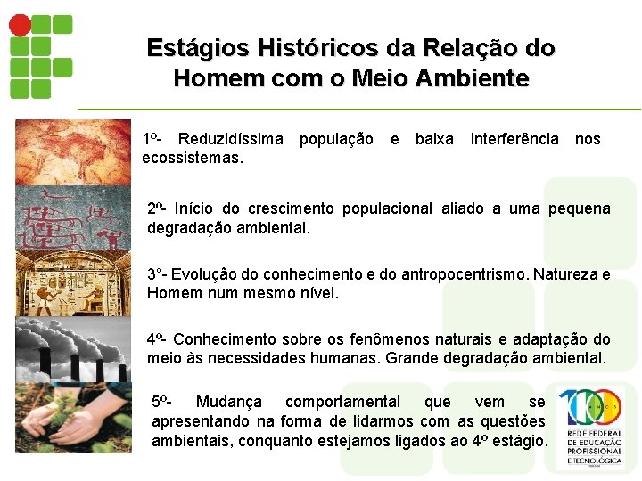 Estágios Históricos da Relação do Homem com o Meio Ambiente 1º- Reduzidíssima ecossistemas. população