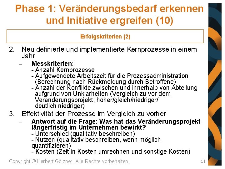 Phase 1: Veränderungsbedarf erkennen und Initiative ergreifen (10) Erfolgskriterien (2) 2. Neu definierte und