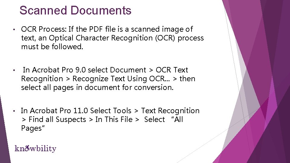 Scanned Documents • OCR Process: If the PDF file is a scanned image of Scanned Documents • OCR Process: If the PDF file is a scanned image of
