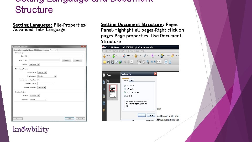 Setting Language and Document Structure Setting Language: File-Properties. Advanced Tab- Language Setting Document Structure: Setting Language and Document Structure Setting Language: File-Properties. Advanced Tab- Language Setting Document Structure: