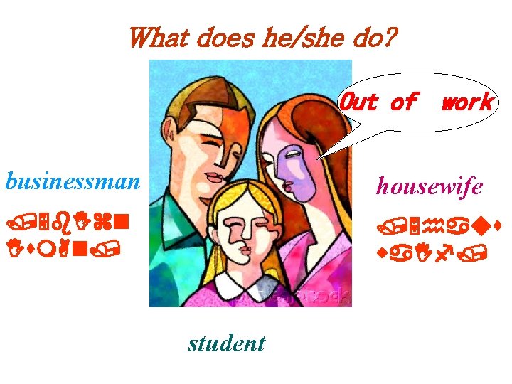 What does he/she do? Out of work businessman housewife /5 b. Izn Ism. An/