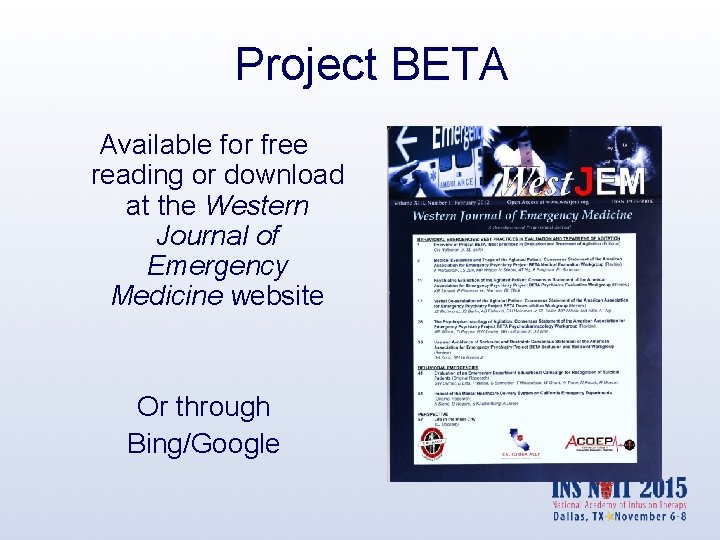 Project BETA Available for free reading or download at the Western Journal of Emergency
