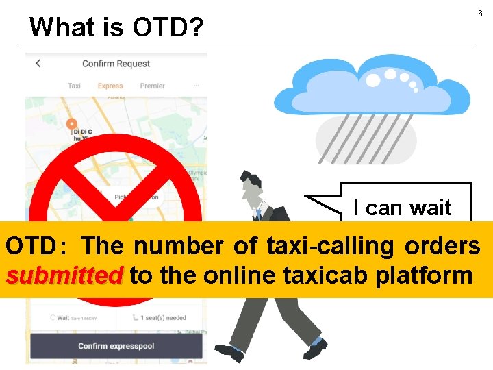 6 What is OTD? I can wait no more… OTD： The number of taxi-calling