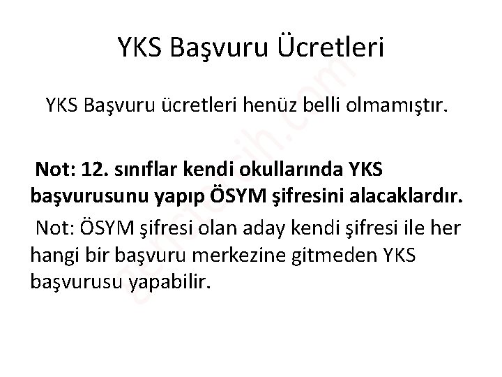 YKS Başvuru Ücretleri YKS Başvuru ücretleri henüz belli olmamıştır. Not: 12. sınıflar kendi okullarında YKS Başvuru Ücretleri YKS Başvuru ücretleri henüz belli olmamıştır. Not: 12. sınıflar kendi okullarında