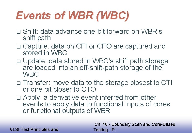 Events of WBR (WBC) Shift: data advance one-bit forward on WBR’s shift path q