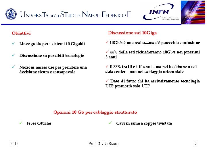 Discussione sui 10 Giga Obiettivi Linee guida per i sistemi 10 Gigabit 10 Gb/s