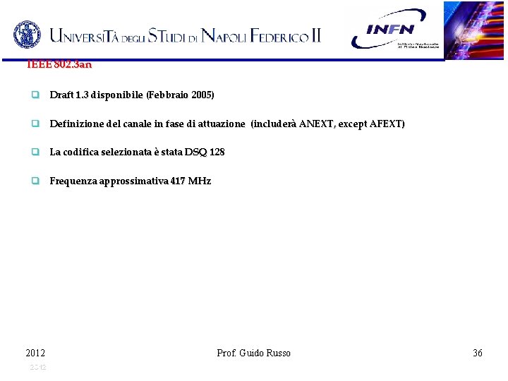 IEEE 802. 3 an Draft 1. 3 disponibile (Febbraio 2005) Definizione del canale in
