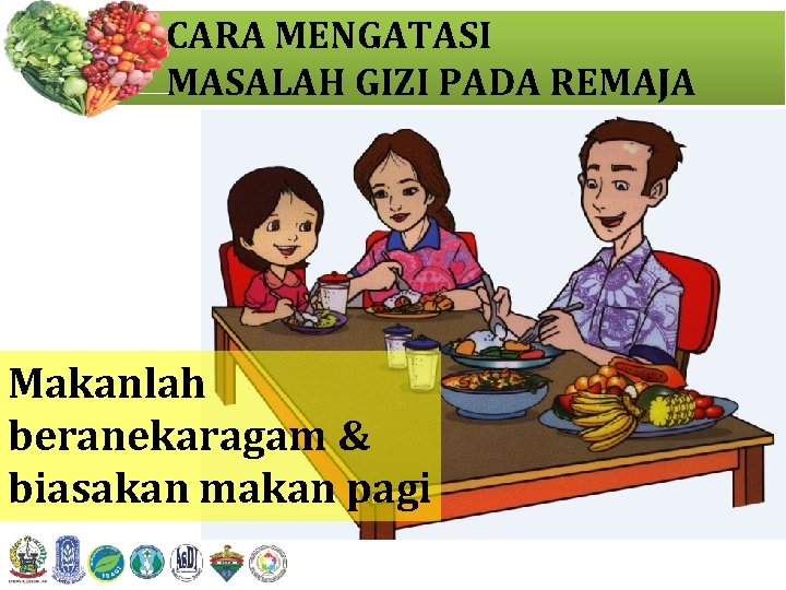 CARA MENGATASI MASALAH GIZI PADA REMAJA Makanlah beranekaragam & biasakan makan pagi 