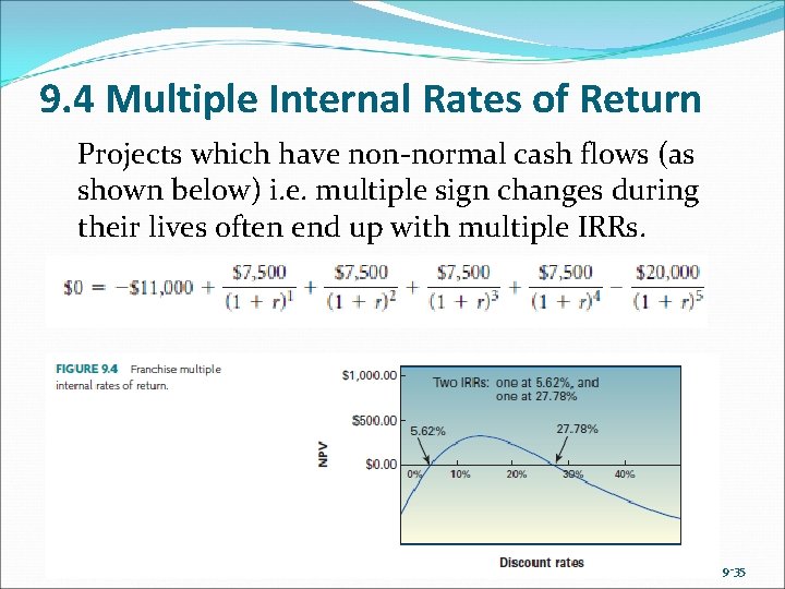 9. 4 Multiple Internal Rates of Return Projects which have non-normal cash flows (as