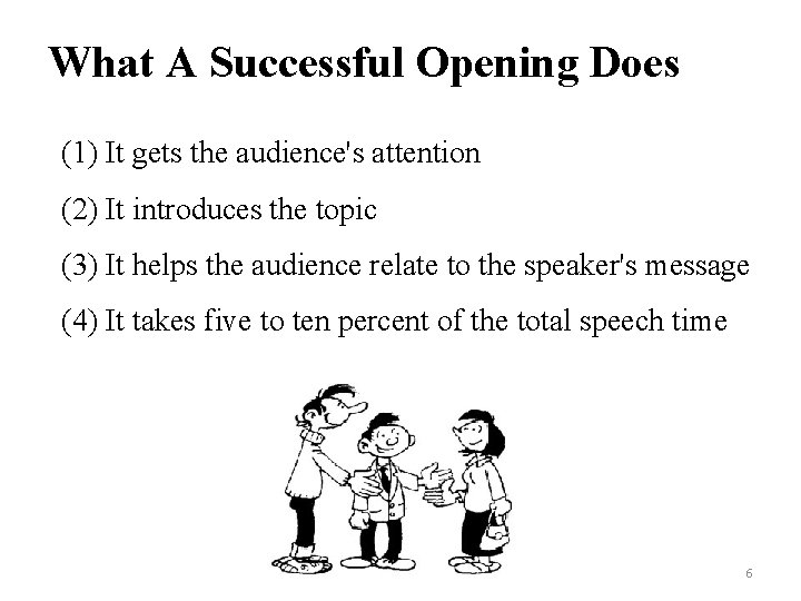 What A Successful Opening Does (1) It gets the audience's attention (2) It introduces What A Successful Opening Does (1) It gets the audience's attention (2) It introduces